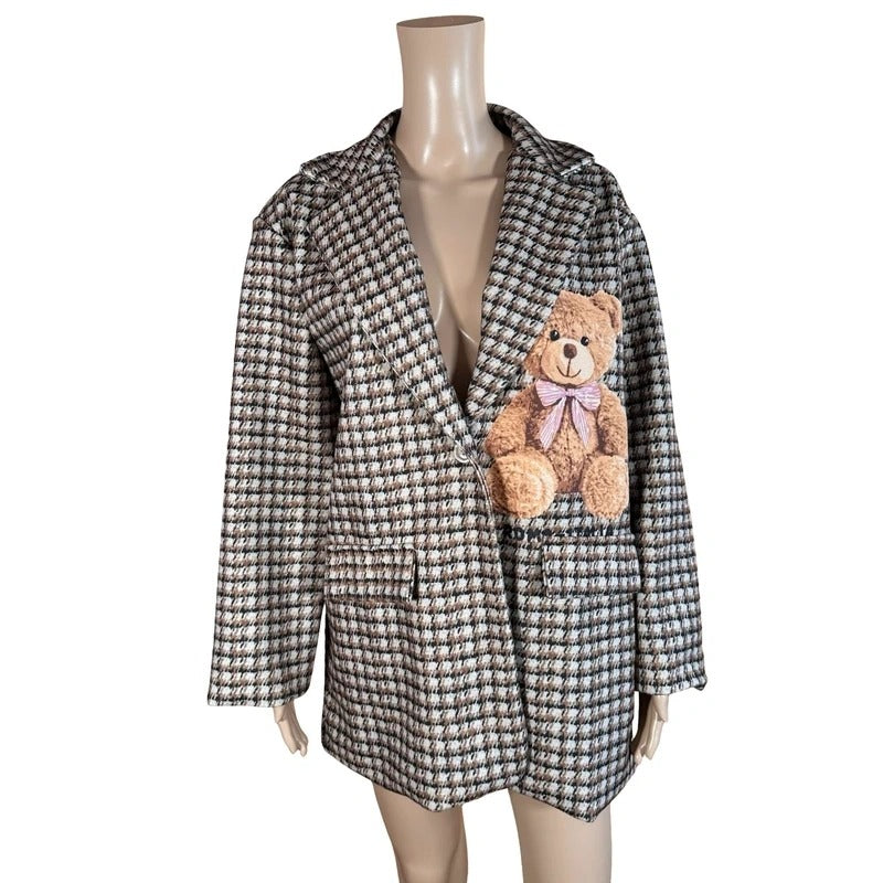 Cappotto teddy bear pied de poule oversize Made in Italy L/XL