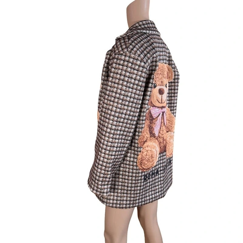 Cappotto teddy bear pied de poule oversize Made in Italy L/XL