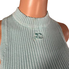 Top Courrèges azzurro crop a coste logo ricamato  S