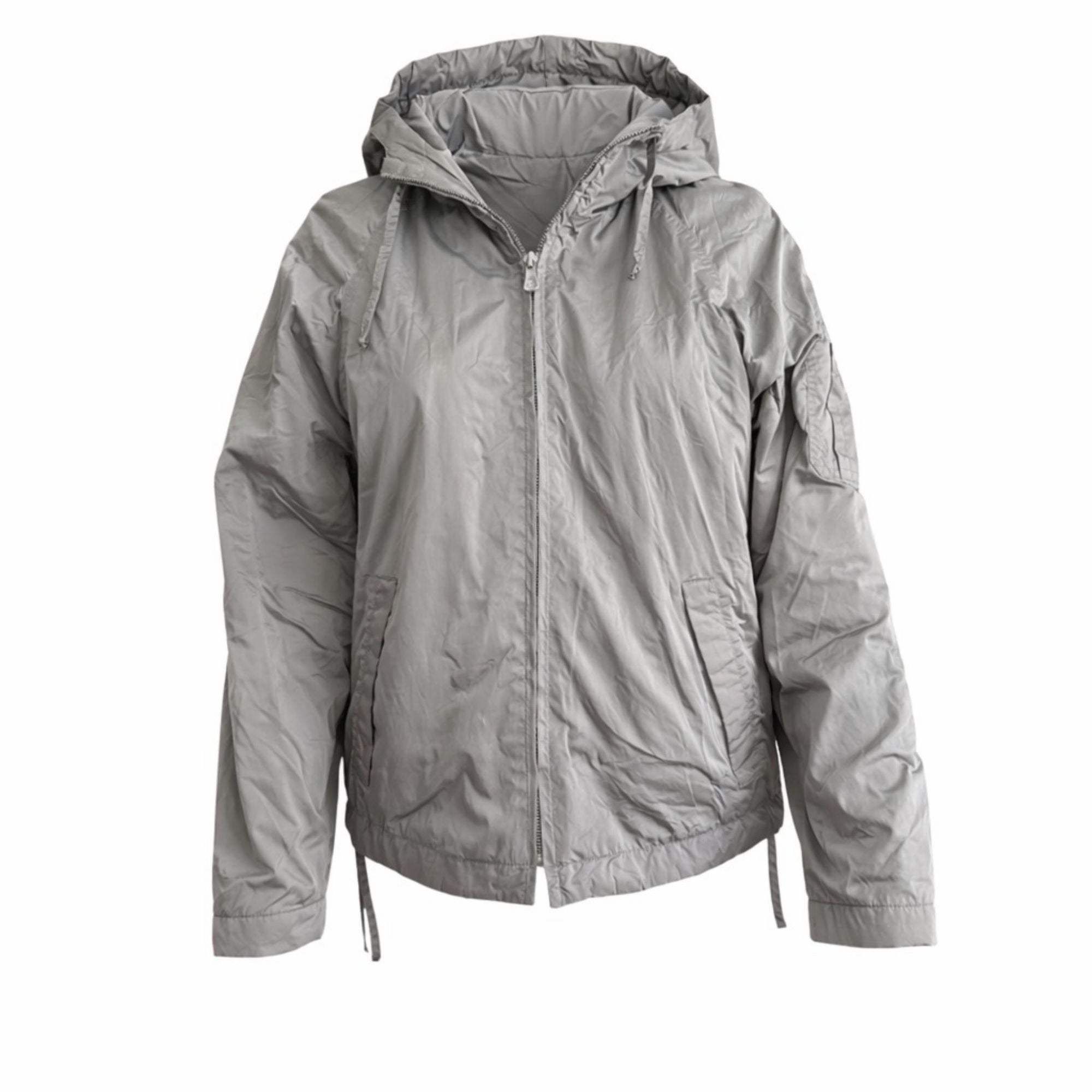 Calvin Klein Jeans Grey Hooded Zip-Up Jacket – Fleece Lined, Y2K Era