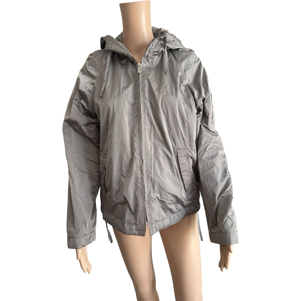 Calvin Klein Jeans Grey Hooded Zip-Up Jacket – Fleece Lined, Y2K Era