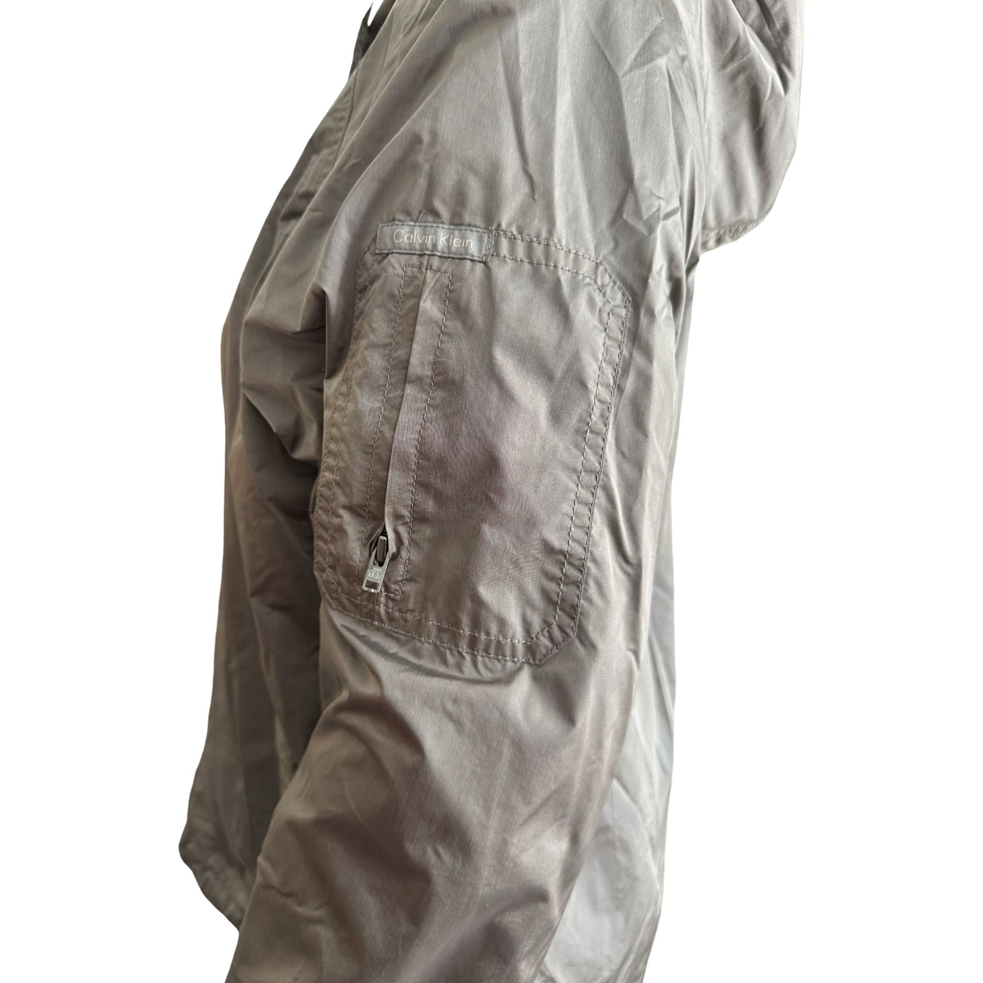 Calvin Klein Jeans Grey Hooded Zip-Up Jacket – Fleece Lined, Y2K Era