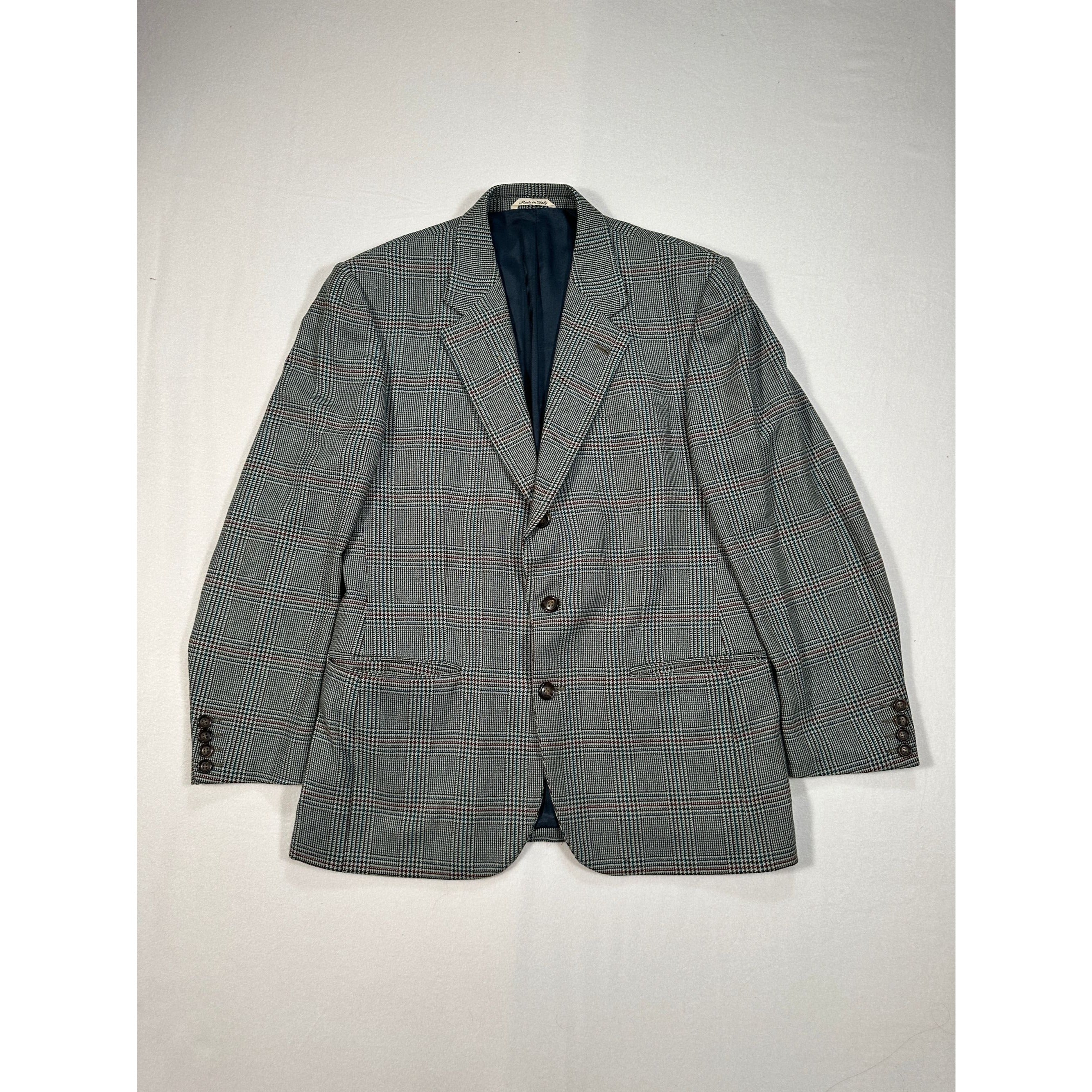 Stradivari Vintage Plaid Wool & Cashmere Blazer – Made in Italy, Tailored Man Jacket Size M