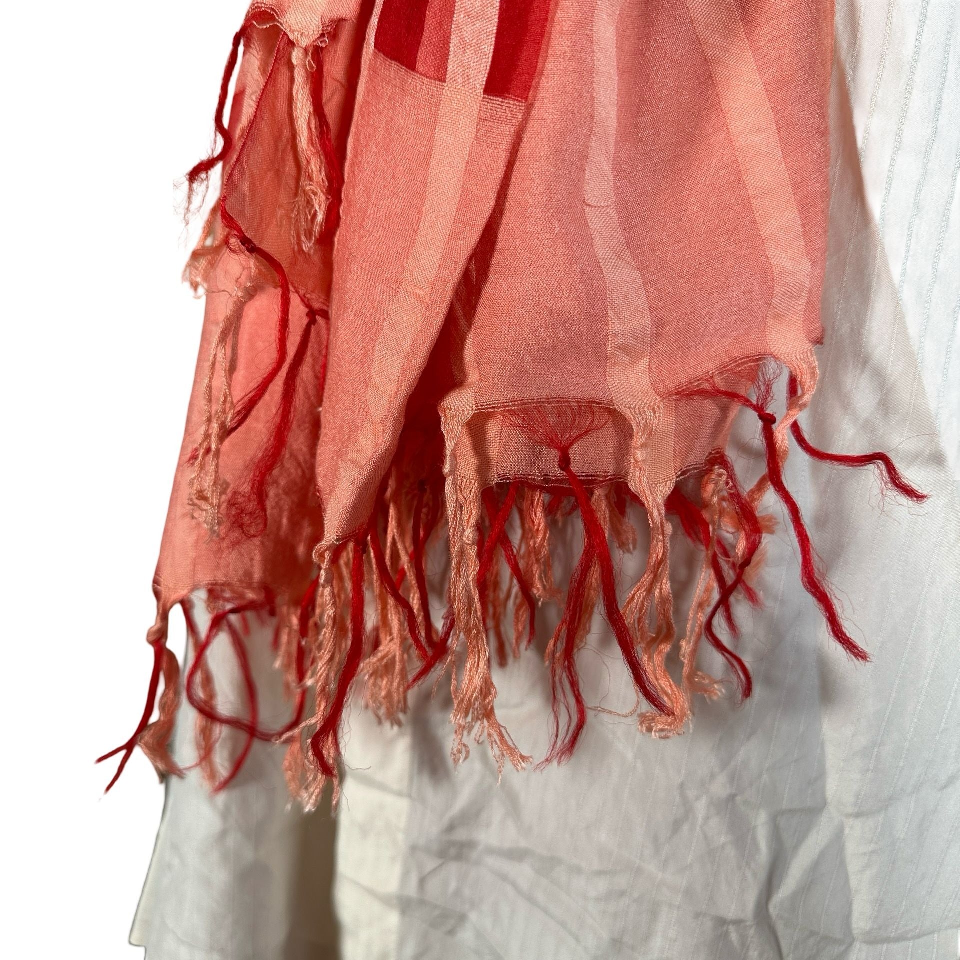 Oversized Silk Blend Scarf in Red & Pink | Sheer Geometric Pattern Wrap