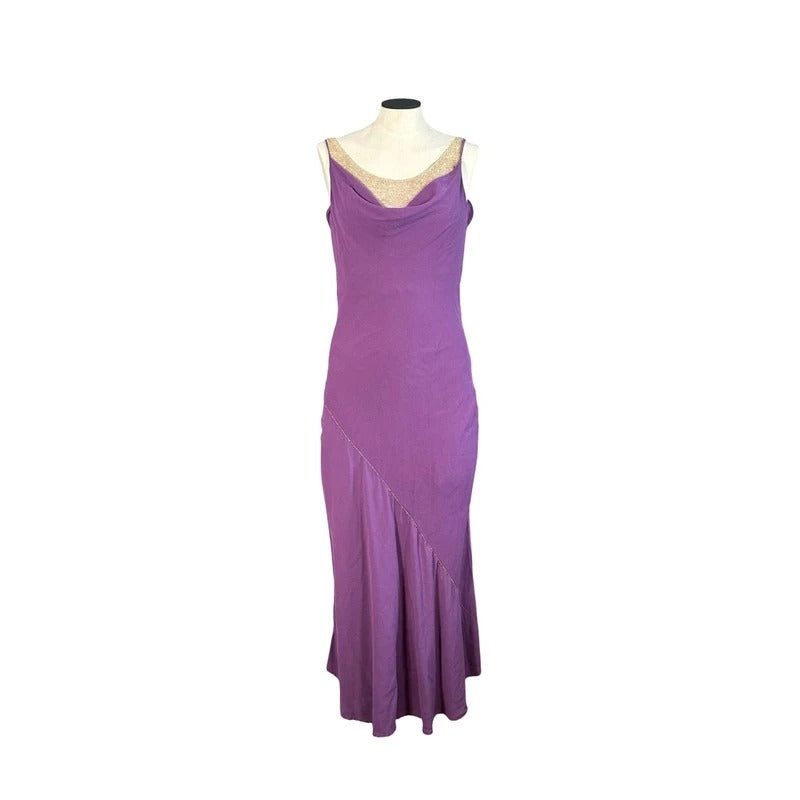 Diana Galesi Abito Lungo Viola con Perline Dorate Romantic Vintage Donna S