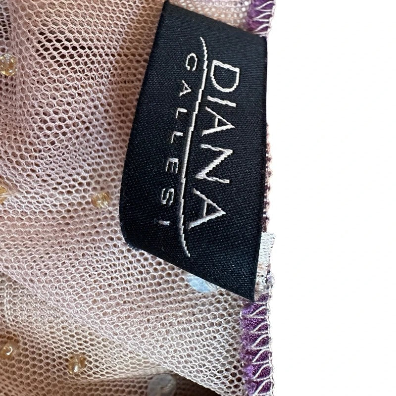 Diana Galesi Abito Lungo Viola con Perline Dorate Romantic Vintage Donna S