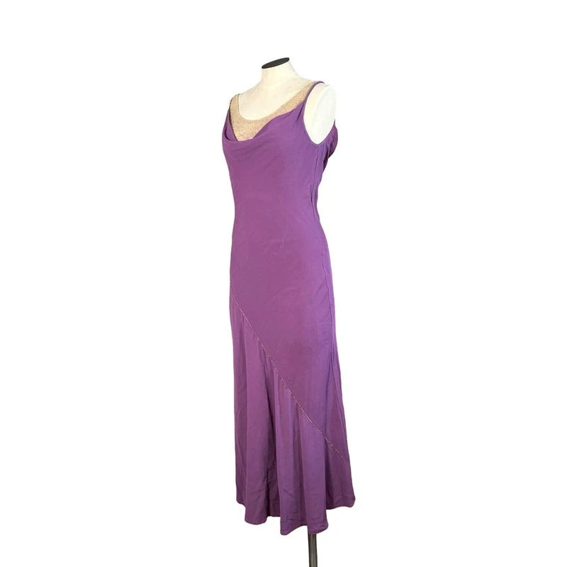 Diana Galesi Abito Lungo Viola con Perline Dorate Romantic Vintage Donna S