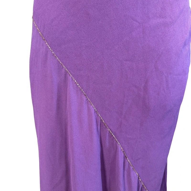 Diana Galesi Abito Lungo Viola con Perline Dorate Romantic Vintage Donna S