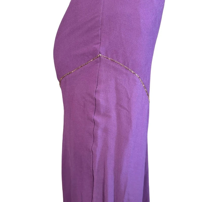 Diana Galesi Abito Lungo Viola con Perline Dorate Romantic Vintage Donna S
