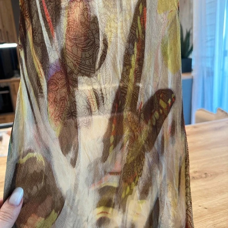 Vestito vintage maxi in seta stampata fantasia farfalle taglia S