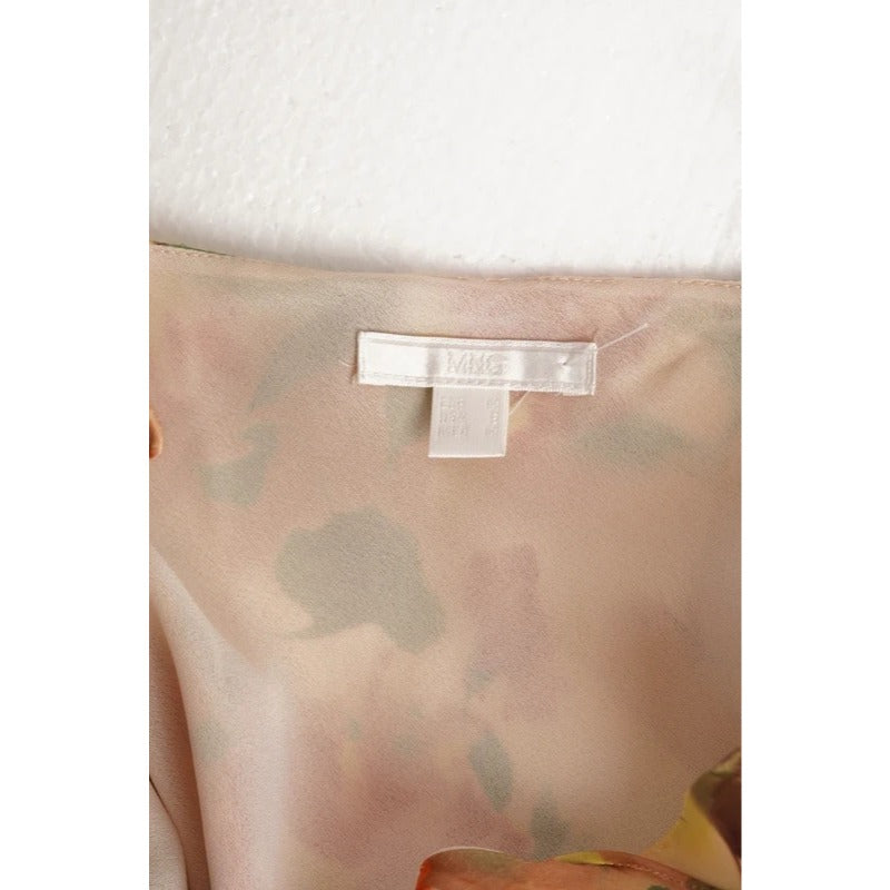 Abito lungo vintage Mango in seta floreale con scollo drappeggiato, taglia M