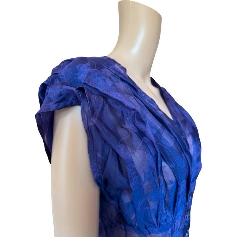 Top vintage trasparente viola con ruches taglia M