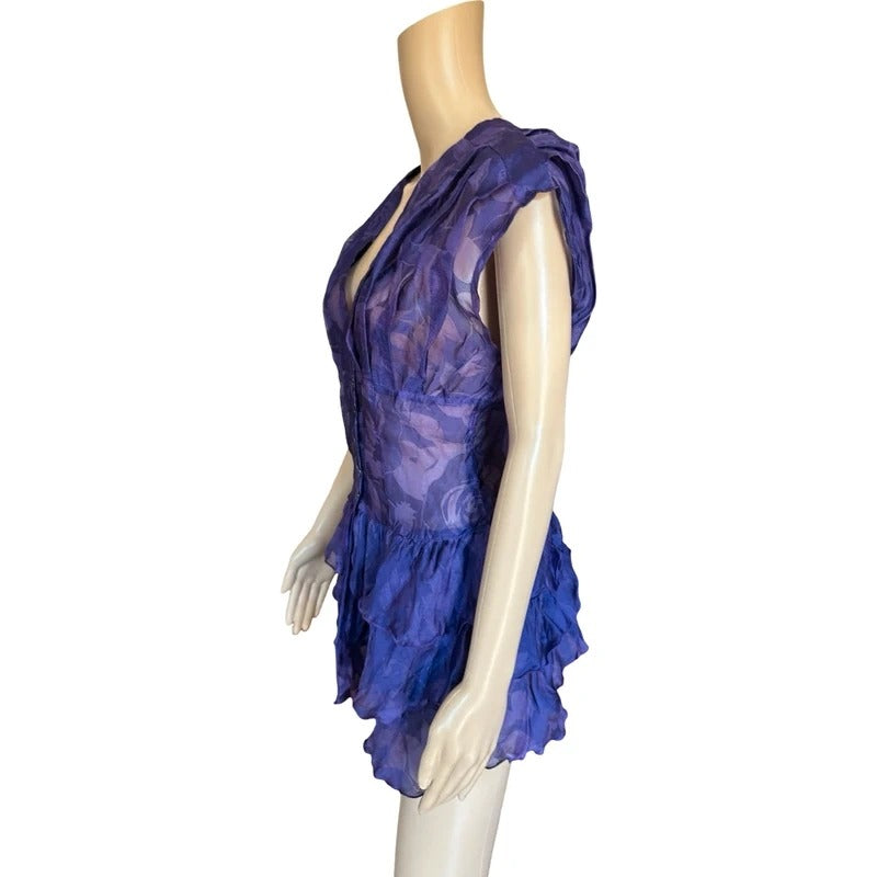 Top vintage trasparente viola con ruches taglia M