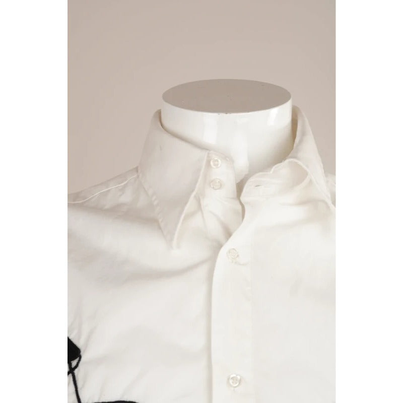 Camicia Uomo Matt Davis Bowling Rockabilly Ricamata Bianca Cotone XL
