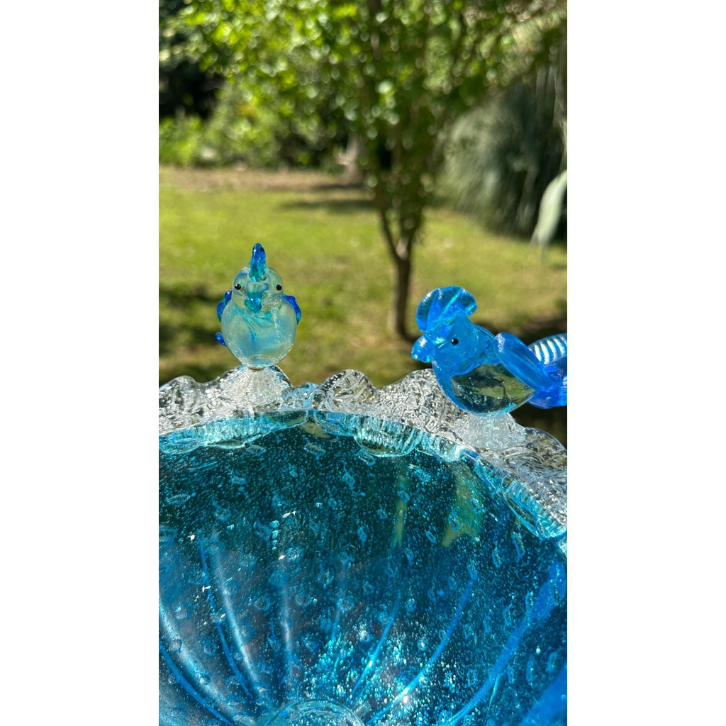 Murano Glass Blue Bird Bath Pedestal Bowl 5 Removable Birds Bullicante Murano