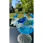 Murano Glass Blue Bird Bath Pedestal Bowl 5 Removable Birds Bullicante Murano