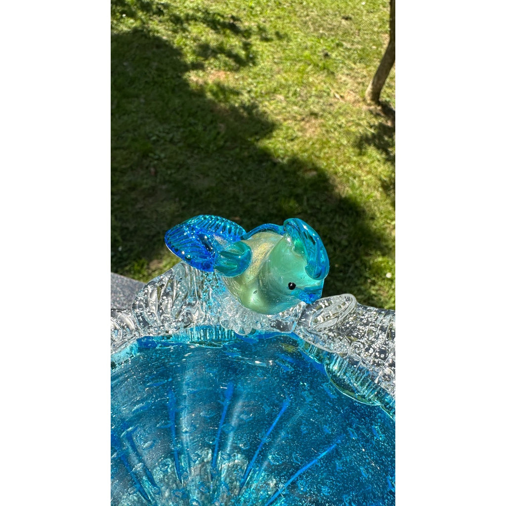 Murano Glass Blue Bird Bath Pedestal Bowl 5 Removable Birds Bullicante Murano