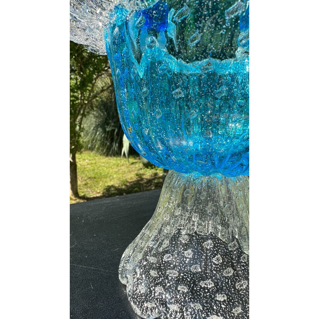 Murano Glass Blue Bird Bath Pedestal Bowl 5 Removable Birds Bullicante Murano